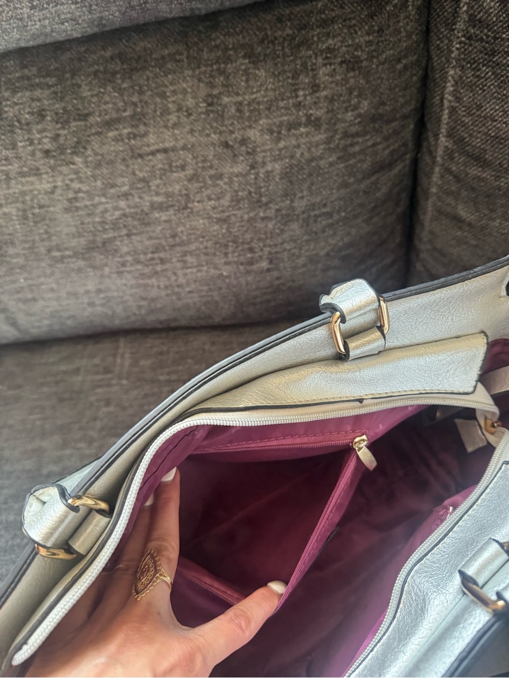 Michael Kors Silver Bow-Accent Leather Satchel - Picture 4 of 5
